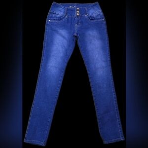 Kalowa Royal Blue Skinny Jeans with Triple-Button Waist